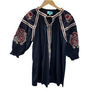 South Main embroidered 3/4 sleeve  high low top women’s size L floral Tunic BOHO